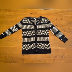 Merona Navy and White Patterned Cardigan